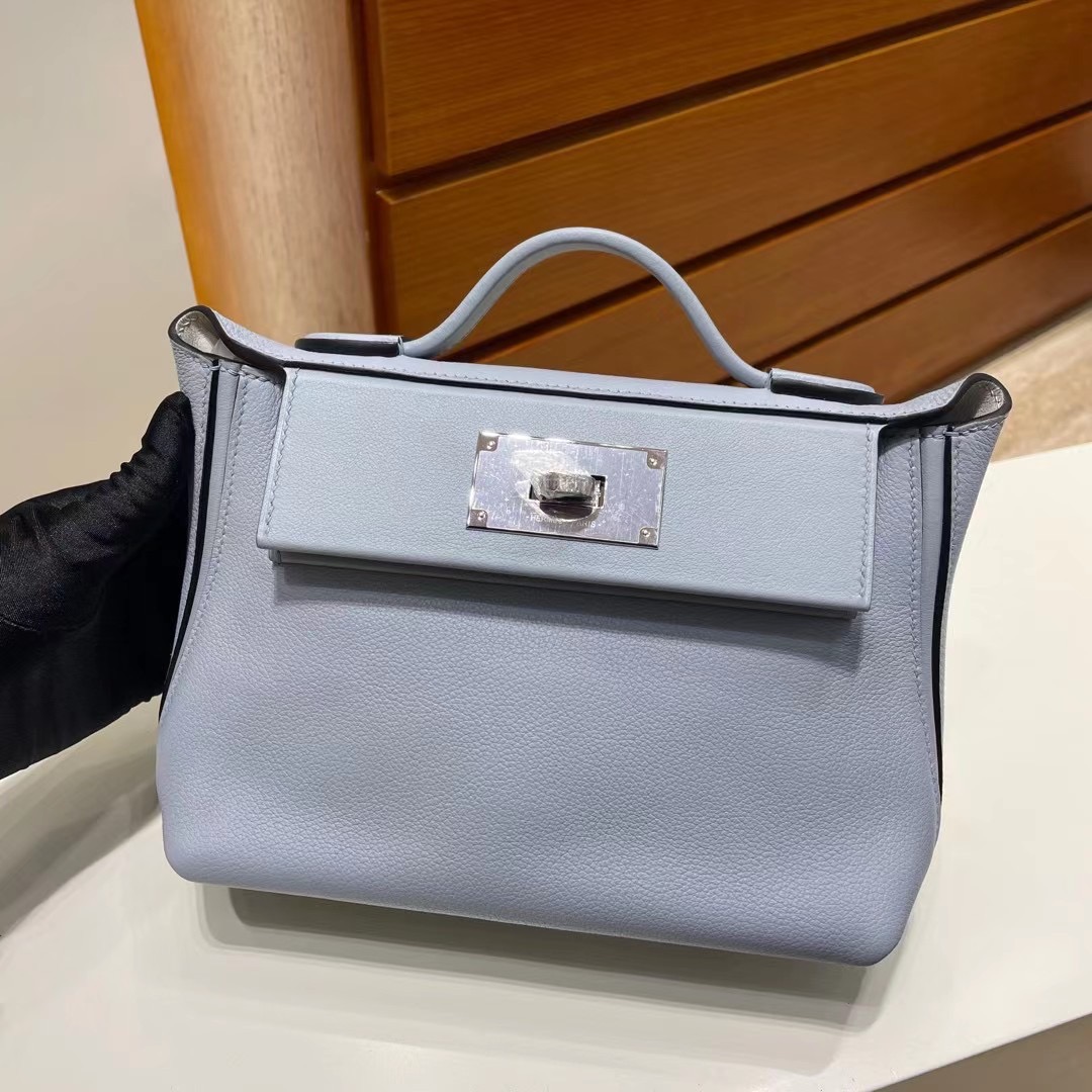 Hermès Kelly 24 24 MINI Evercolor 拼 Swift J7 blue lin 亞麻藍