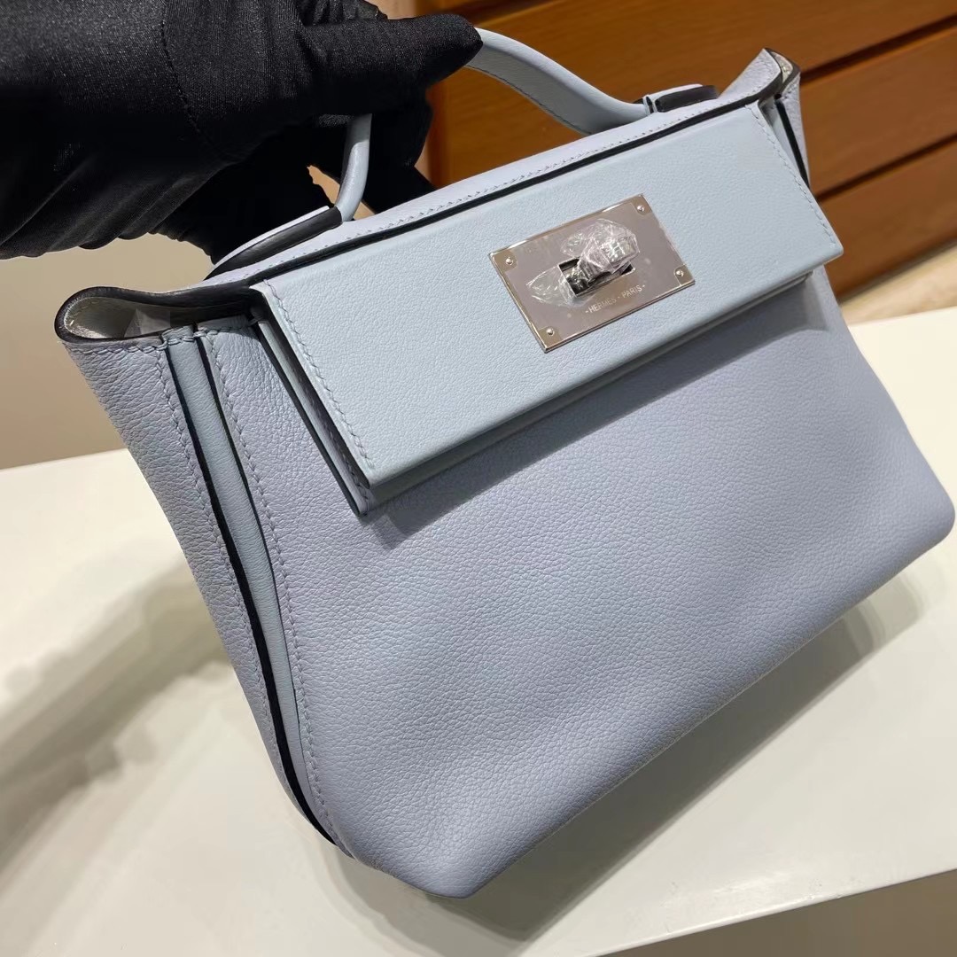 Hermès Kelly 24 24 MINI Evercolor 拼 Swift J7 blue lin 亞麻藍