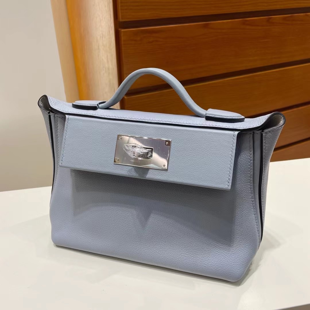 Hermès Kelly 24 24 MINI Evercolor 拼 Swift J7 blue lin 亞麻藍