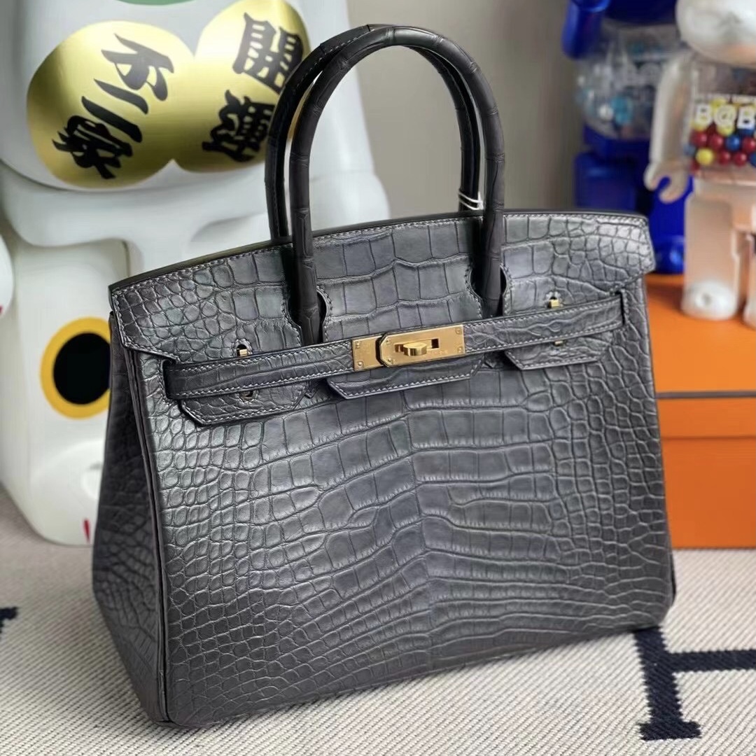 愛馬仕包包大概多少錢 Hermès Birkin 30 霧面美洲鱷魚 88 Graphite 石墨灰 金扣