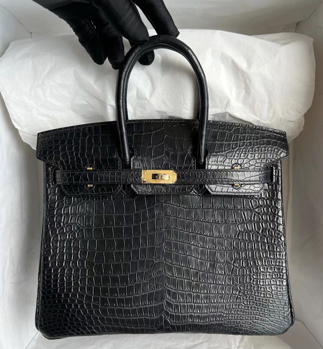 Hermès Birkin 25cm 89 黑色 Noir 霧面灣鱷 Matte Porosus Crocodile 金扣