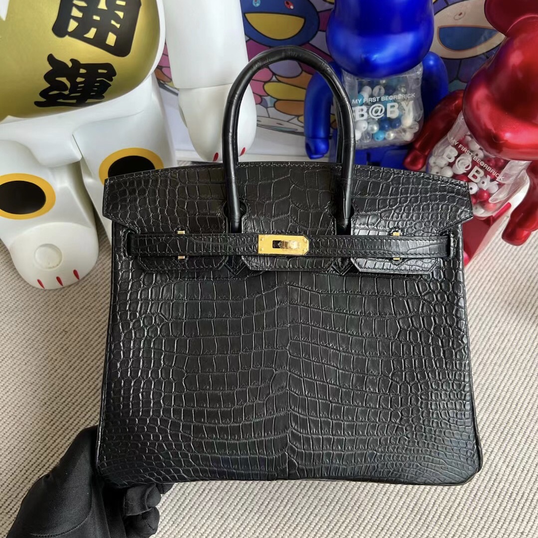 Hermès Birkin 25cm 89 黑色 Noir 霧面灣鱷 Matte Porosus Crocodile 金扣