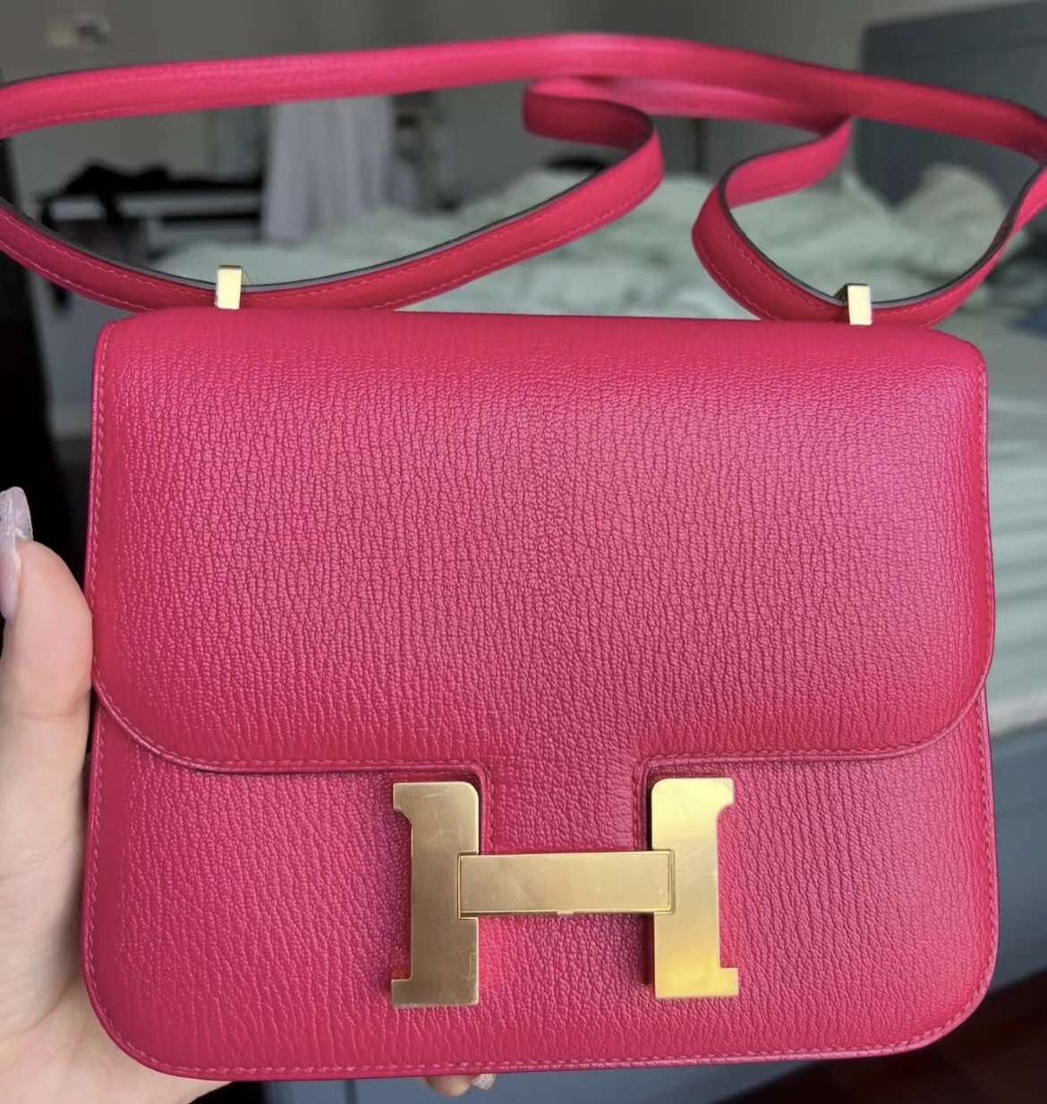 Hermès Constance 18cm Chevre 進口山羊皮 90 Framboise 覆盆子粉色 金扣