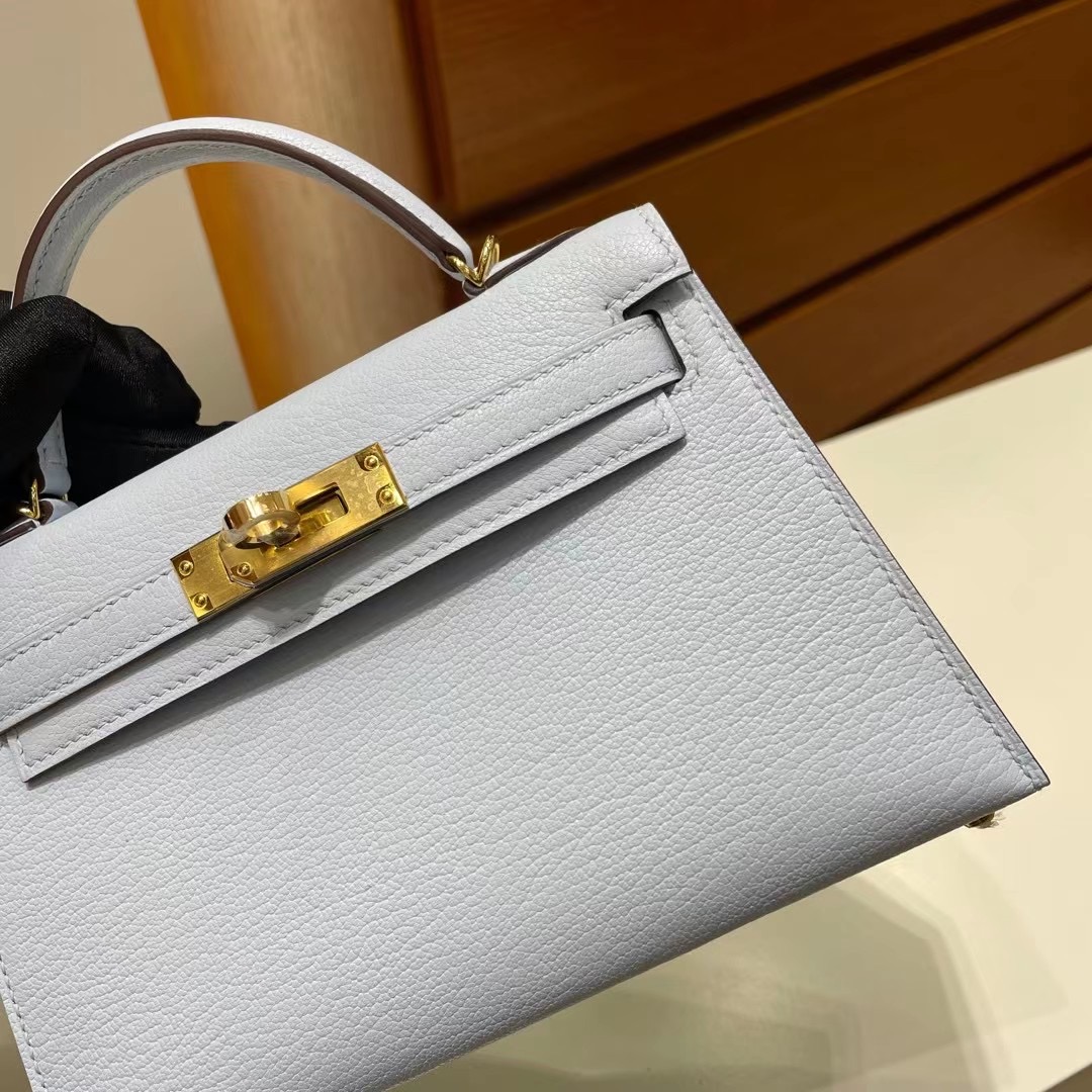 愛馬仕二代凱莉包尺寸 Hermès Kelly Mini II 2代 Chevre T0 Blue Brume 金扣