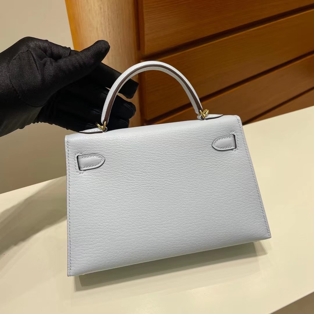 愛馬仕二代凱莉包尺寸 Hermès Kelly Mini II 2代 Chevre T0 Blue Brume 金扣