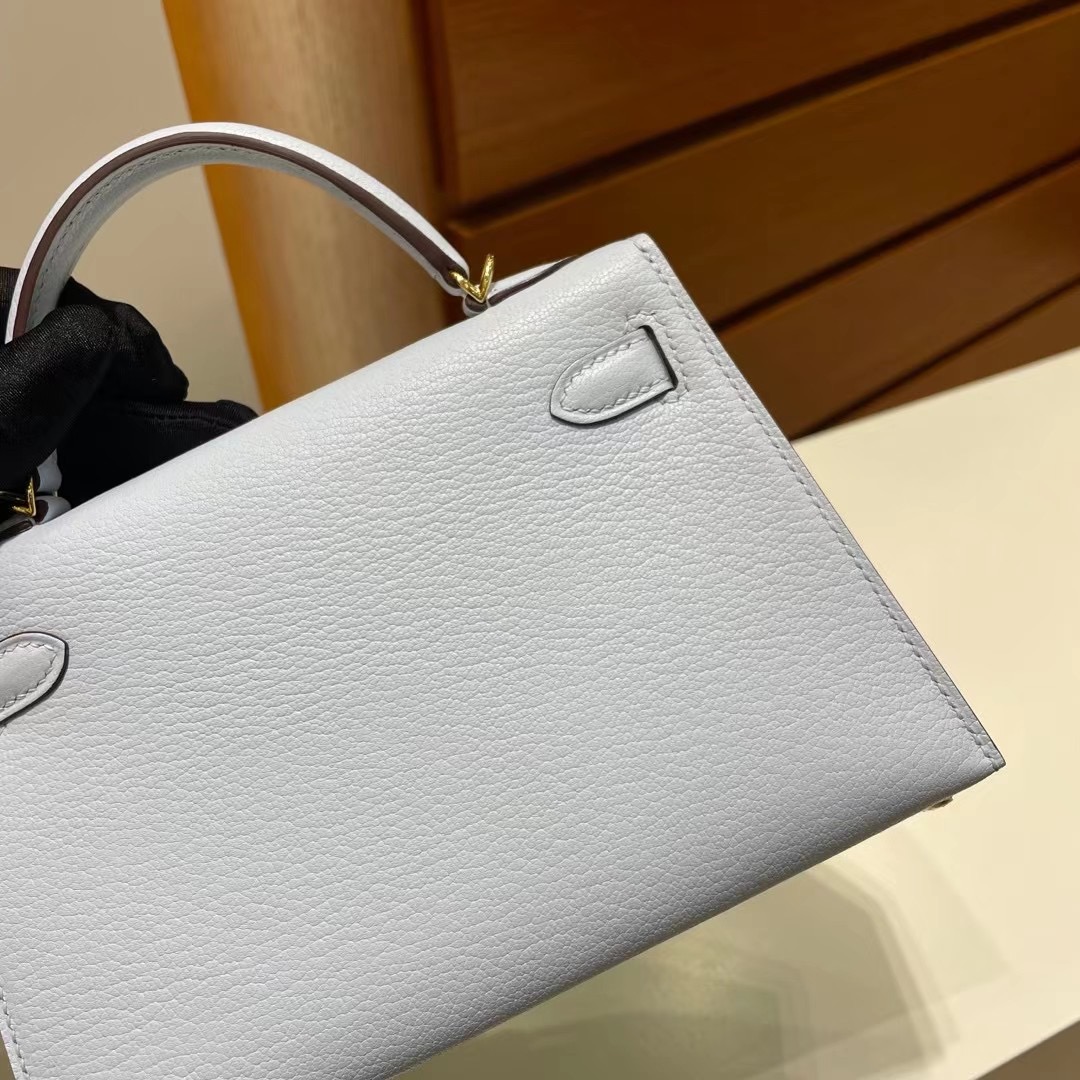 愛馬仕二代凱莉包尺寸 Hermès Kelly Mini II 2代 Chevre T0 Blue Brume 金扣