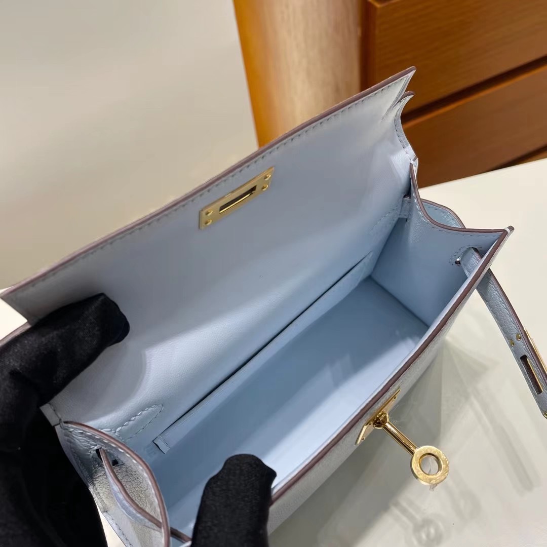 愛馬仕二代凱莉包尺寸 Hermès Kelly Mini II 2代 Chevre T0 Blue Brume 金扣