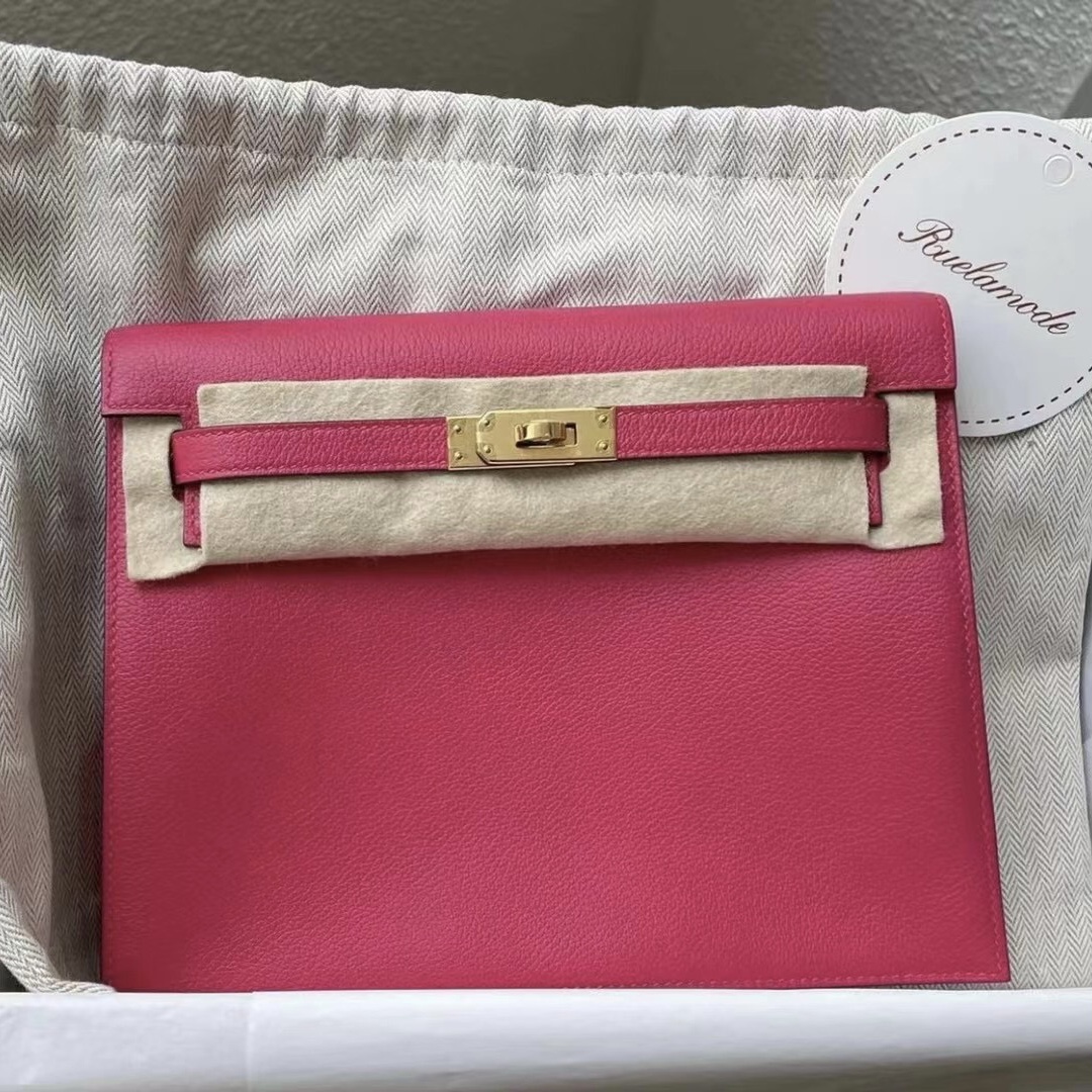 Hermès Kelly Danse Evercolor 90 Framboise 覆盆子粉色 金扣