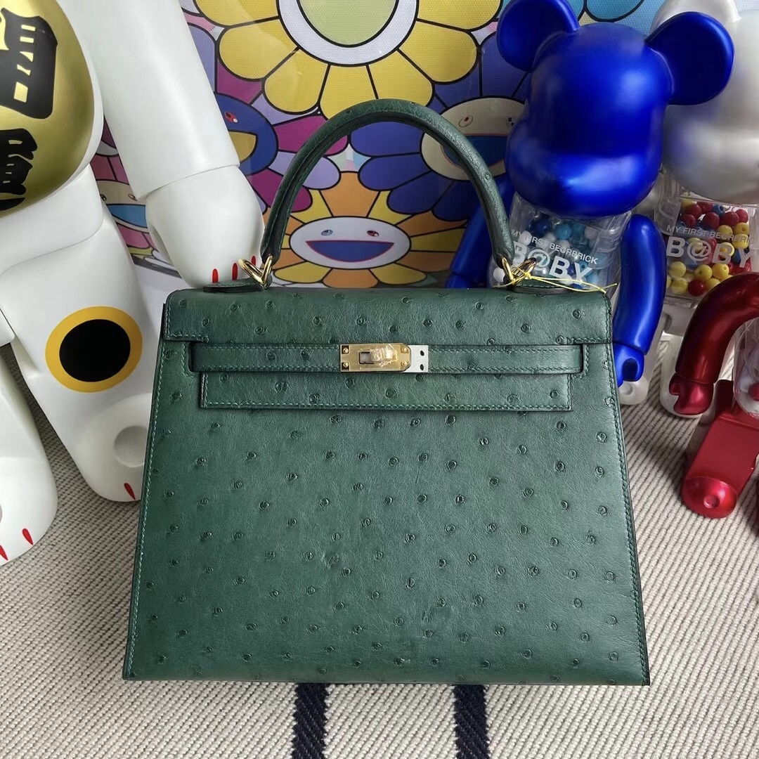 愛馬仕凱莉包包圖片 Hermès Kelly 25cm Ostrich 67 Vert Fonce 祖母綠 金扣