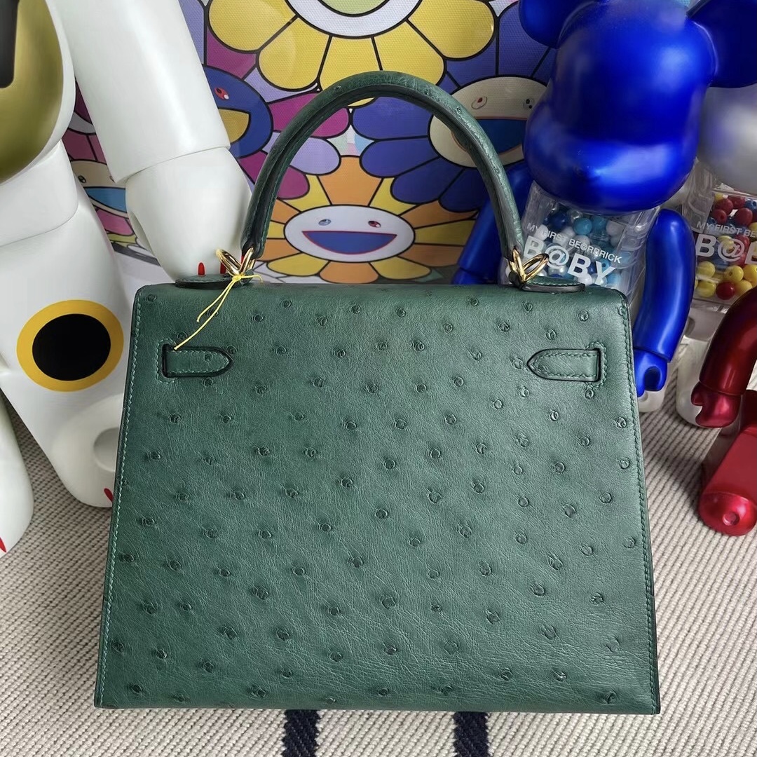 愛馬仕凱莉包包圖片 Hermès Kelly 25cm Ostrich 67 Vert Fonce 祖母綠 金扣