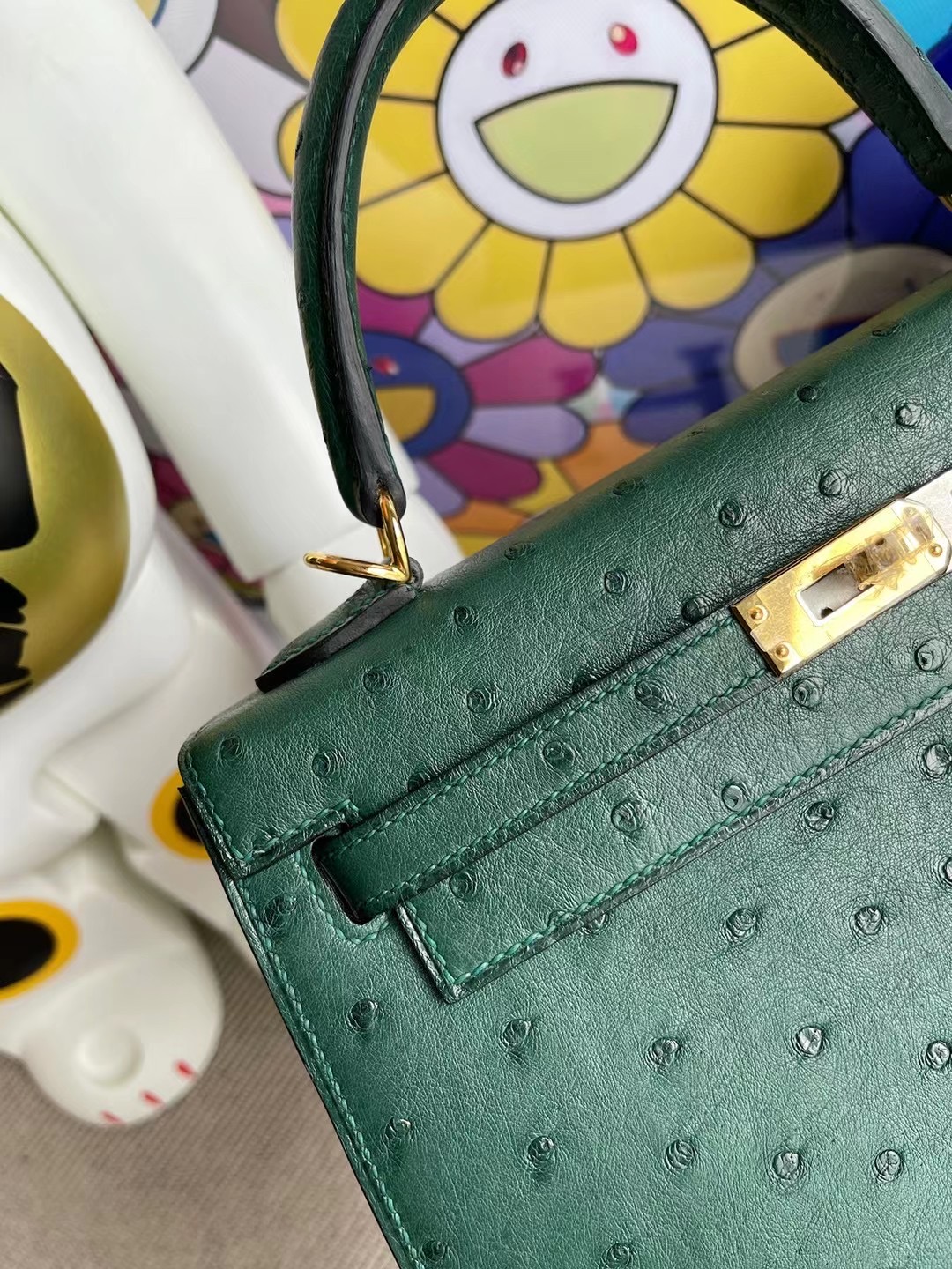 愛馬仕凱莉包包圖片 Hermès Kelly 25cm Ostrich 67 Vert Fonce 祖母綠 金扣