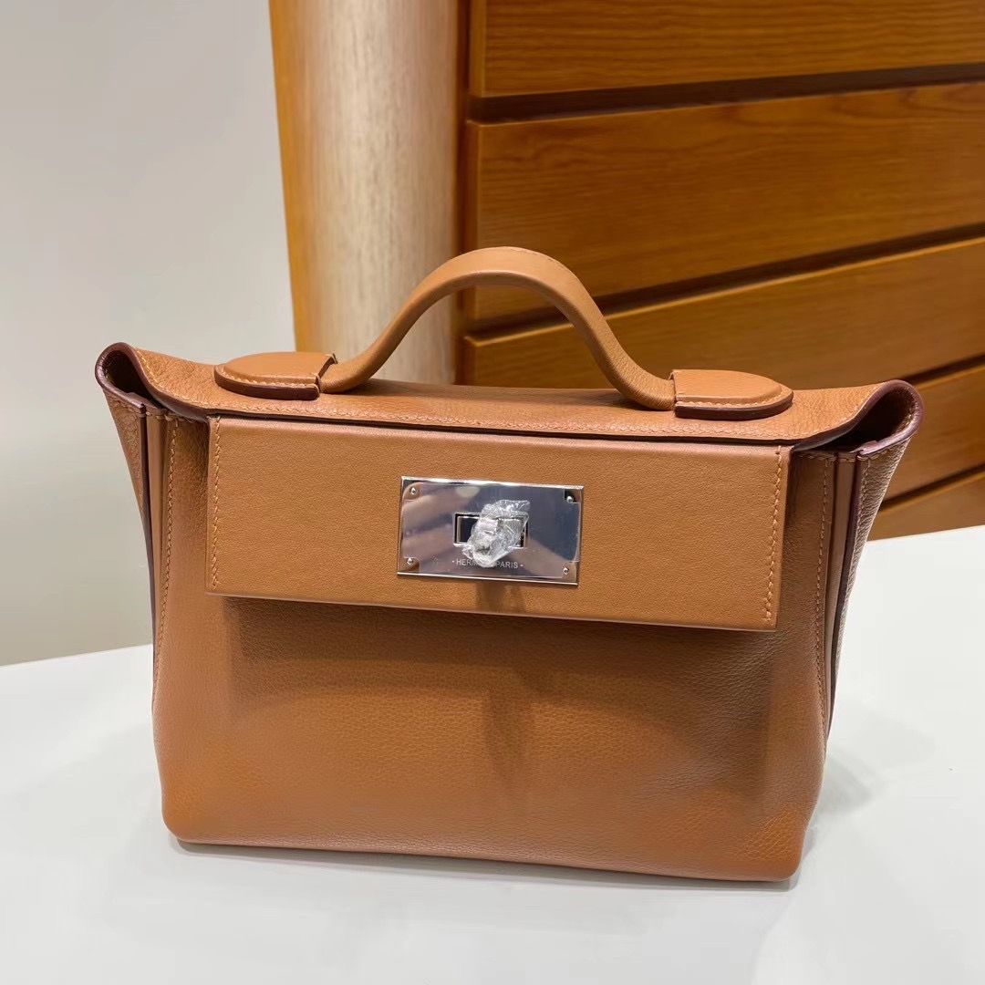 愛馬仕2424 凱莉包官網香港 Hermès Kelly Mini 24/24 Evercolor/Swift 37 Gold 本色線