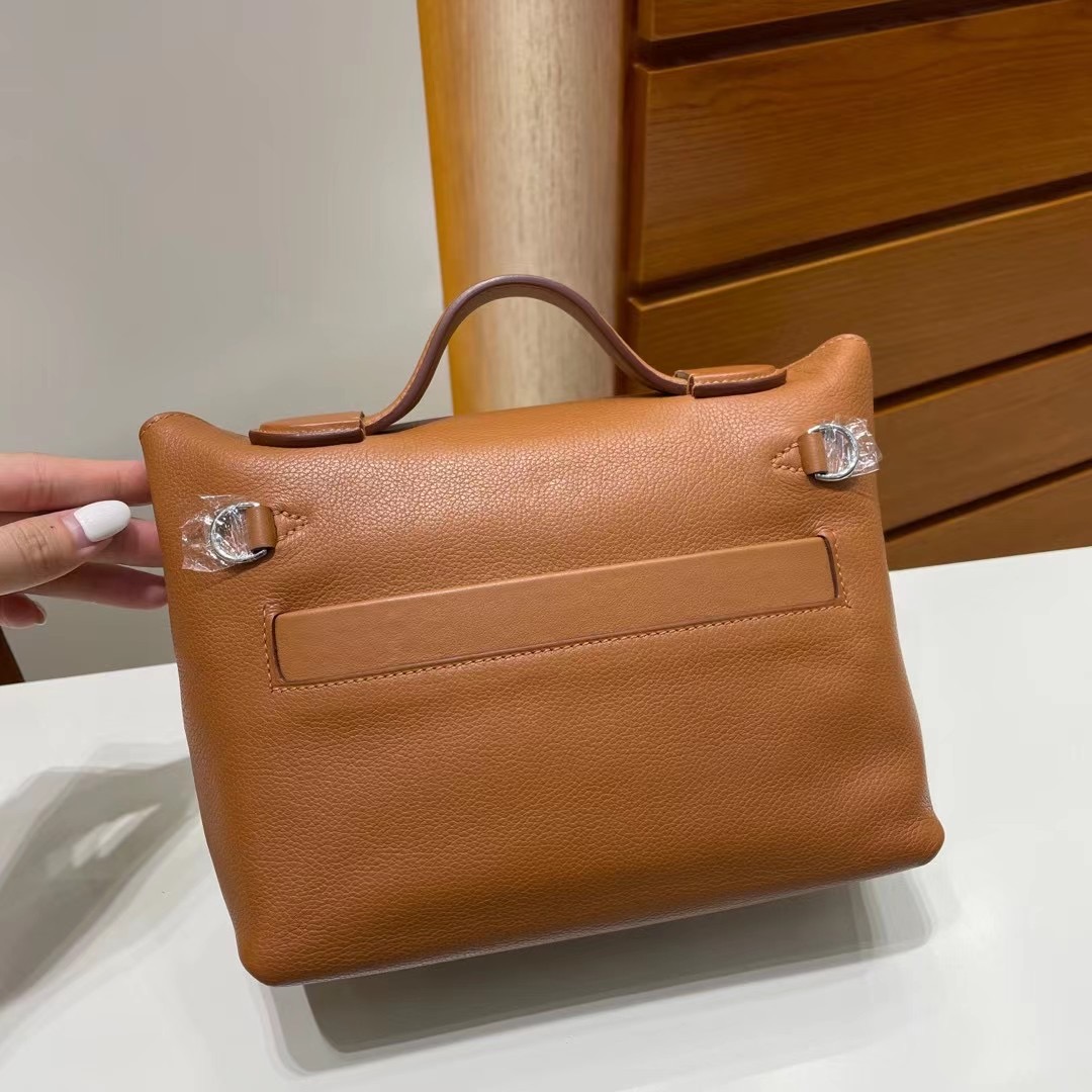 愛馬仕2424 凱莉包官網香港 Hermès Kelly Mini 24/24 Evercolor/Swift 37 Gold 本色線