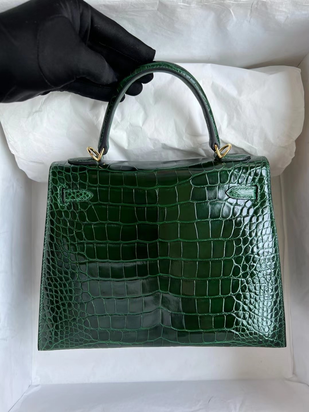 愛馬仕凱莉包臺灣官網 Hermès Kelly 25 祖母綠 67 Vert Fonce 亮面美洲鱷魚