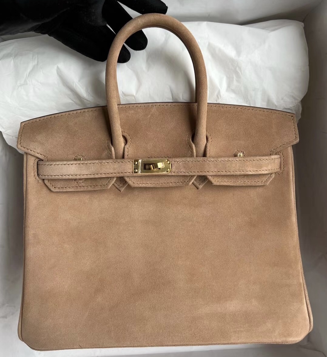 愛馬仕鉑金包臺灣官網 Hermès Birkin 25 Doblis Suede 麂皮 4B 餅幹色 Biscuit