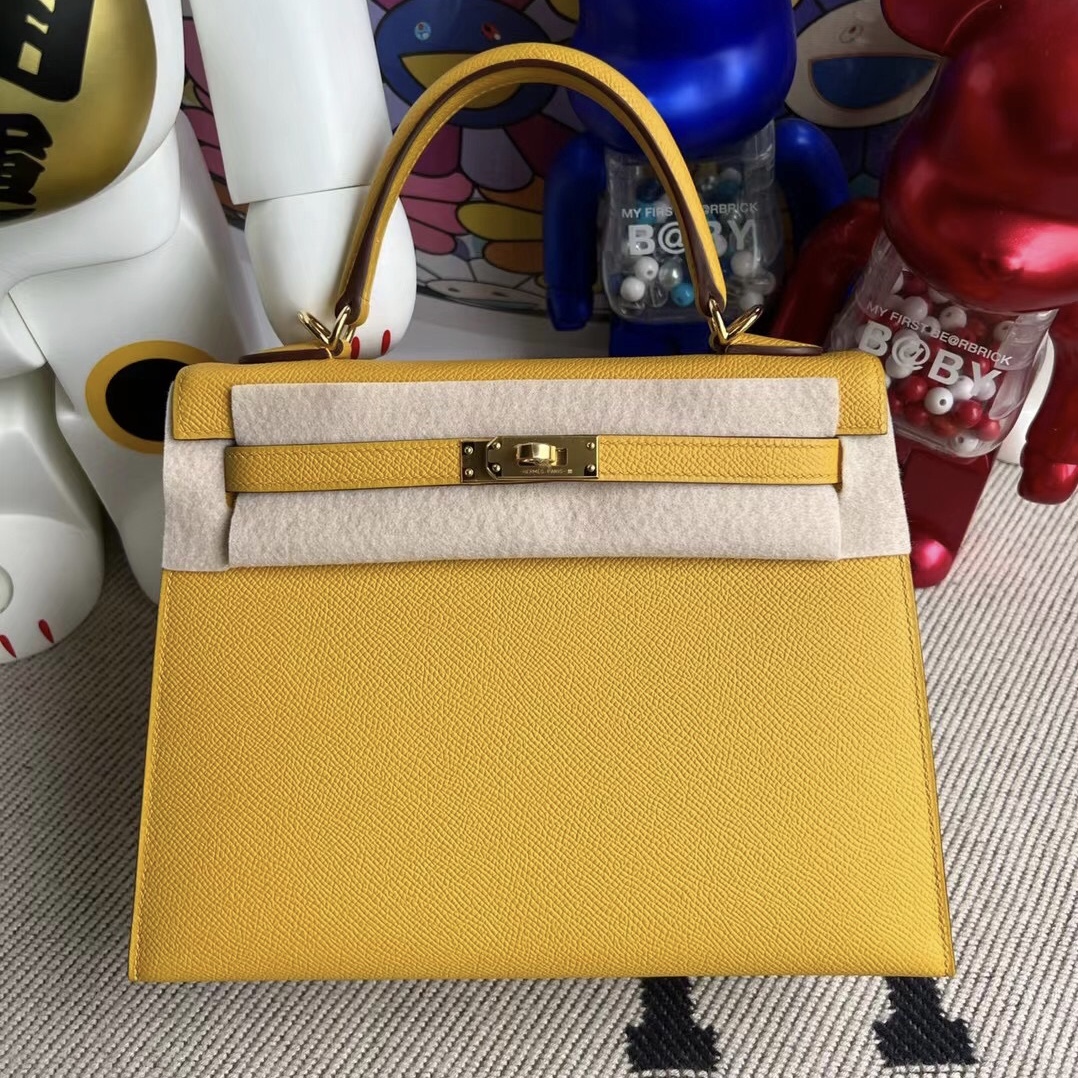 愛馬仕凱莉包臺灣官網價格 Hermès Kelly 25 Epsom 9D Jaune Ambe 琥珀黃 金扣