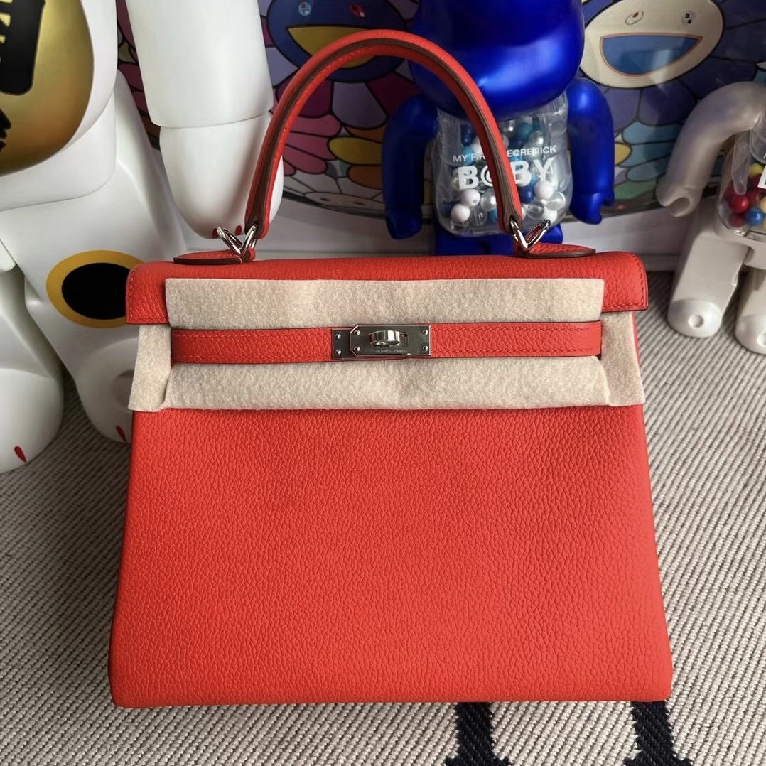 Hermès Kelly 25cm Togo 9T Capucine 火焰橙 銀扣 全手工蜜蠟線縫制