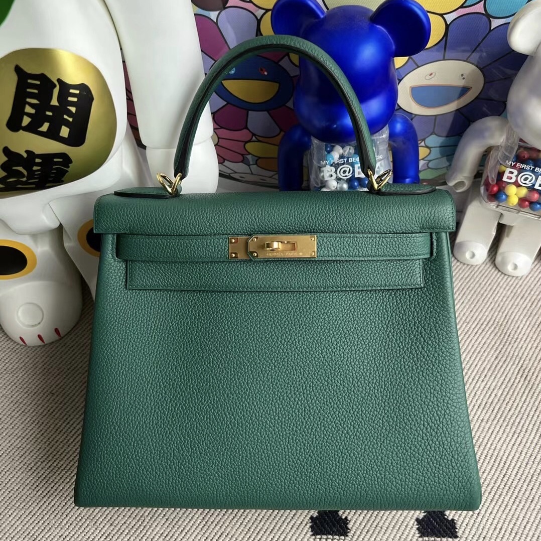 愛馬仕凱莉28包多少錢 臺灣官網 Hermès Kelly 28 Togo Z6 Malachite 孔雀綠