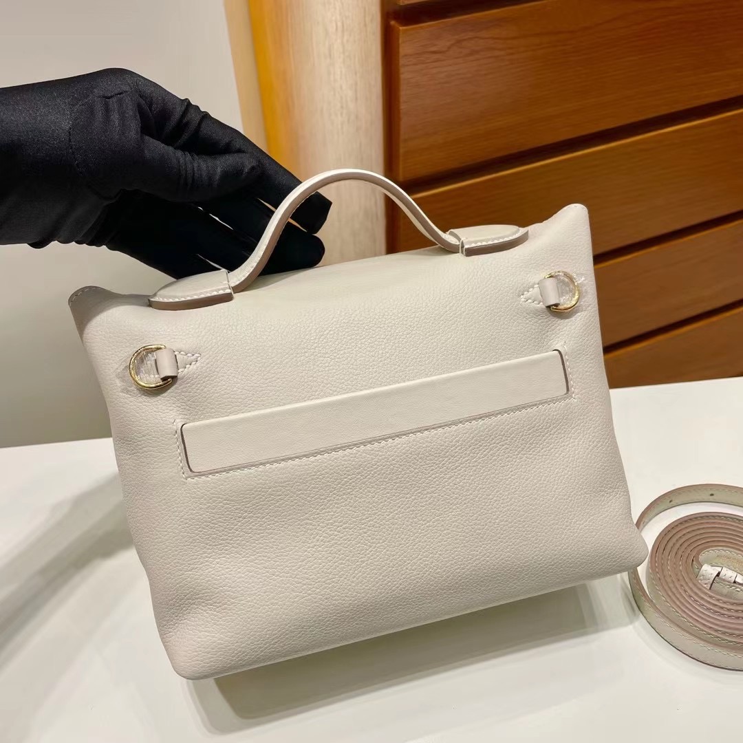 Hermès Kelly 24/24 Mini Evercolor 拼 Swift 10 Craie 奶昔白 金扣