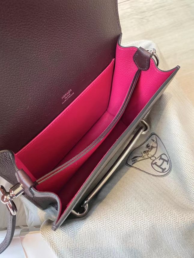 Hermès Roulis Mini 18 Evercolor 0G Rouge Sellier 內拼 90 Framboise 銀扣