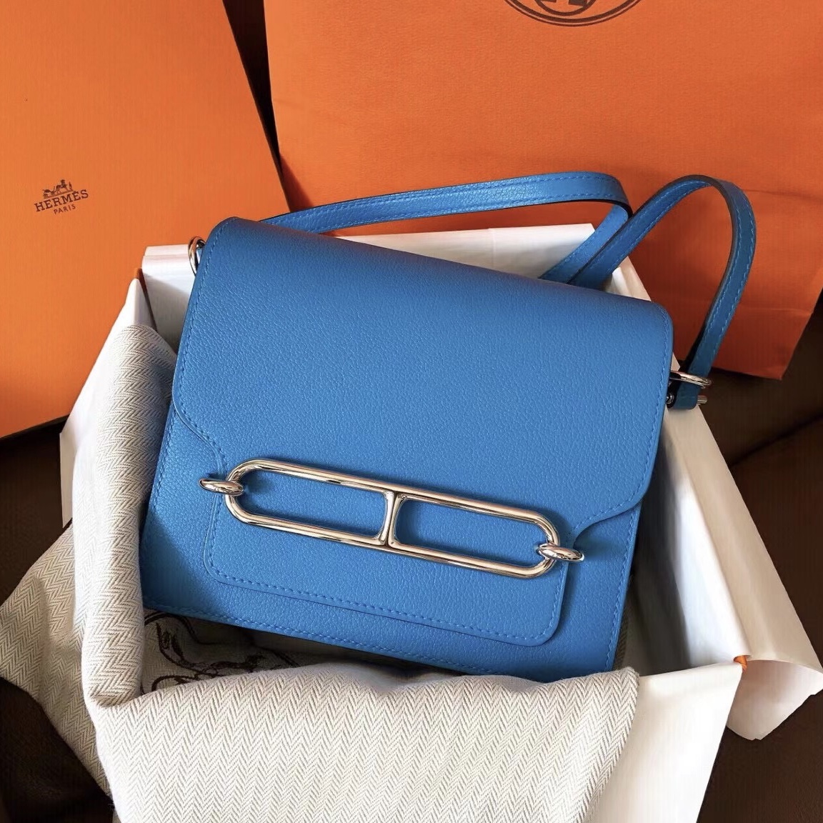 愛馬仕豬鼻子包國內價格 Hermès Roulis Mini Evercolor B3 Bleu Zanzibar 銀扣