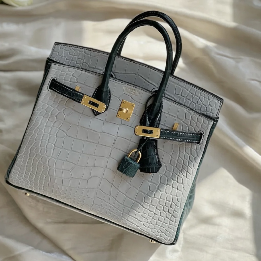 愛馬仕中國官方網站 Hermès Birkin 25cm HSS 80 Gris Perle+6O Vert Cypress 美洲鱷魚