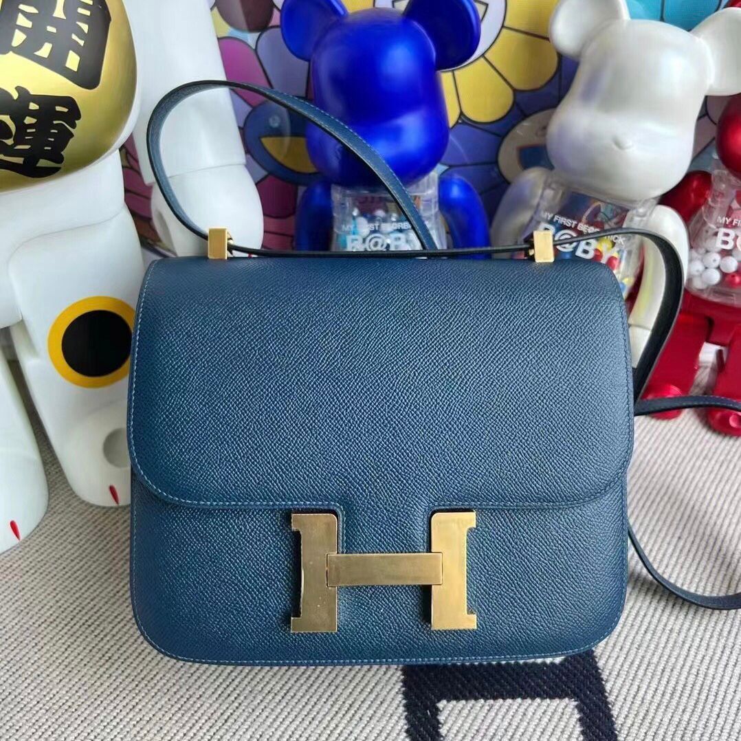 愛馬仕官網包包圖片 Hermès Constance 24 Epsom S4 Deep Blue 深邃藍 金扣