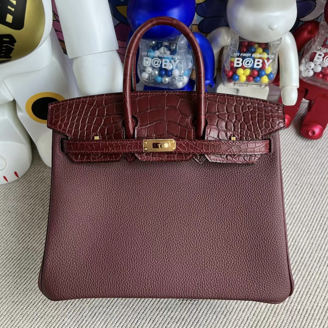 Hermès Birkin 25 Touch Togo拼Matte Alligator Crocodile 55 Rouge H Stamp U