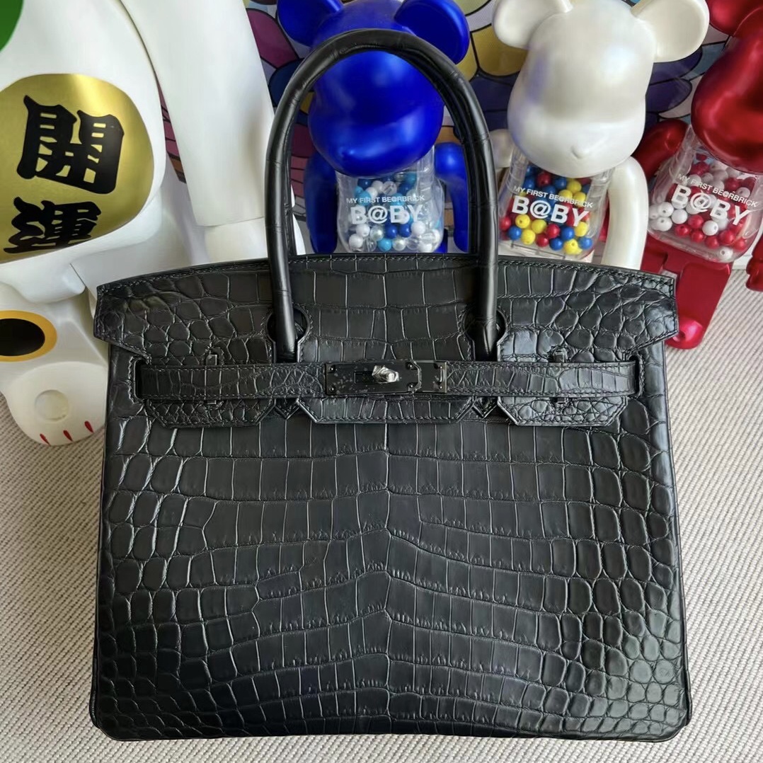 臺灣桃園市愛馬仕鉑金包包 Hermès Birkin 30 So Black 89 Noir 黑色 黑扣霧面尼羅鱷魚