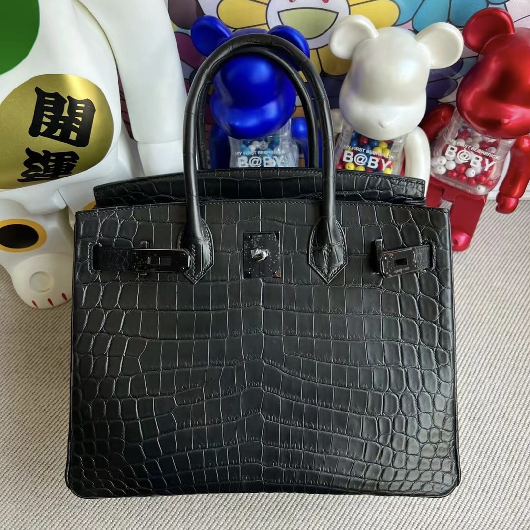 臺灣桃園市愛馬仕鉑金包包 Hermès Birkin 30 So Black 89 Noir 黑色 黑扣霧面尼羅鱷魚