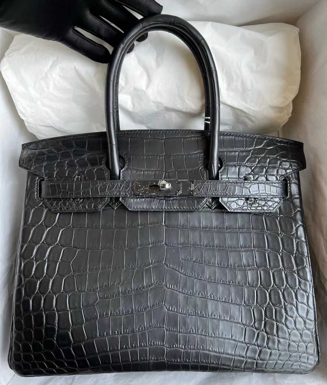 臺灣桃園市愛馬仕鉑金包包 Hermès Birkin 30 So Black 89 Noir 黑色 黑扣霧面尼羅鱷魚