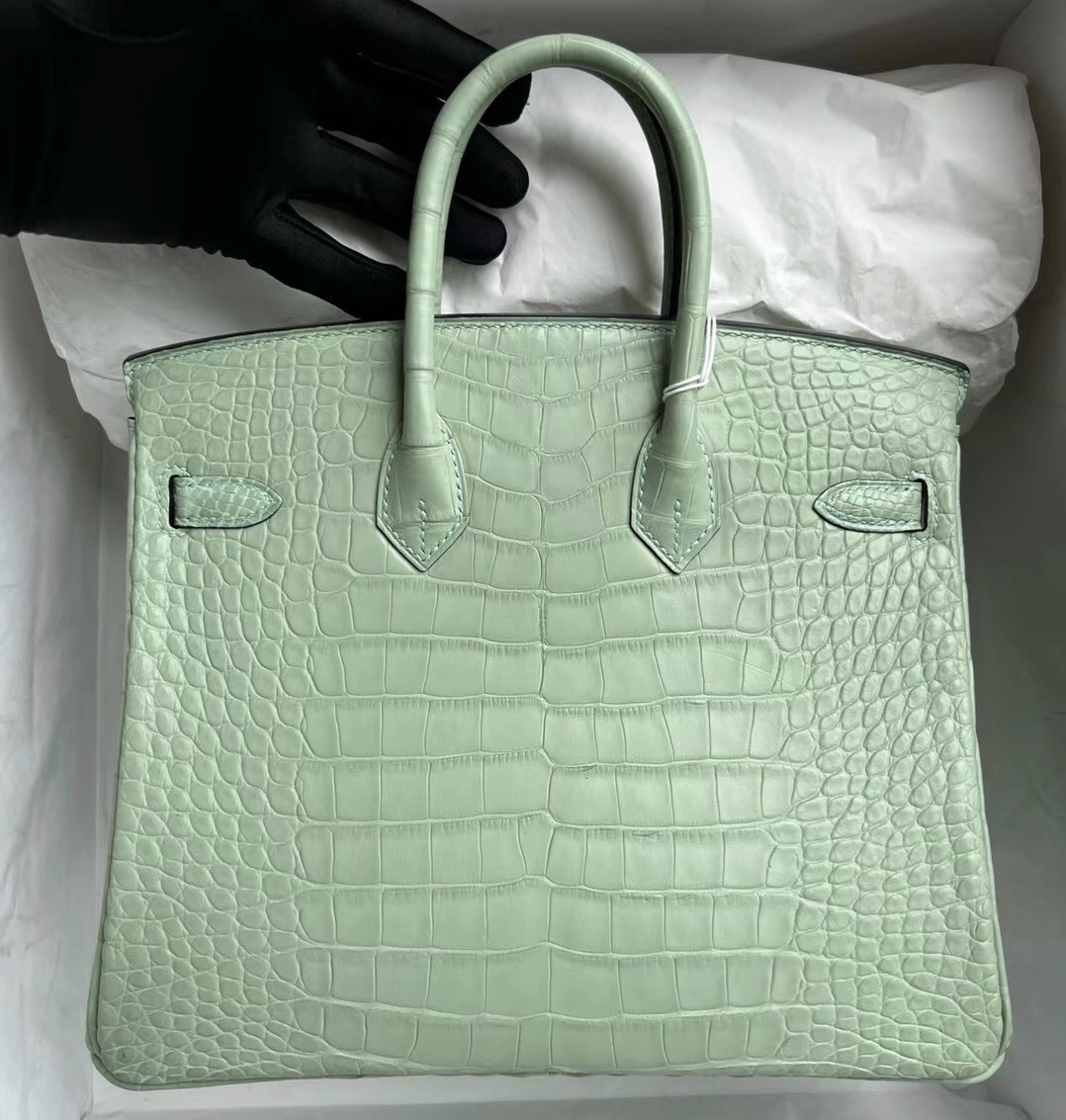 NEW HERMES 6U VERT D'EAU MATTE CROCODILE MINI KELLY II 20 POCHETTE CUT  BAG GREEN