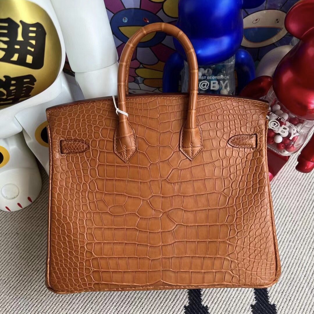 Hermès 2022 Stamp U Birkin 25 Matte Alligator Crocodile 37 Gold 金棕色