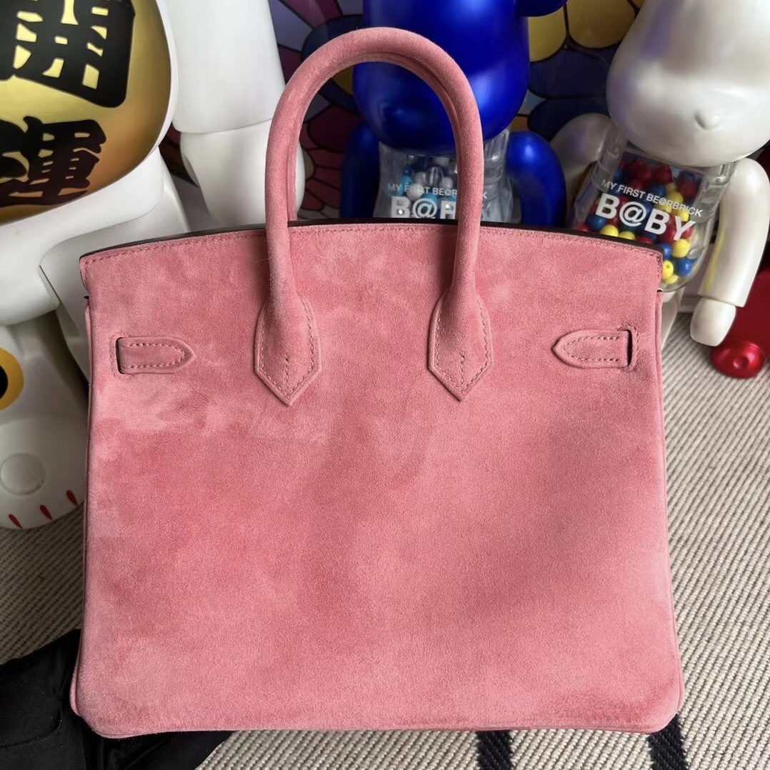 臺灣新北市愛馬仕鉑金包 Hermès Birkin 25 Doblis Suede 麂皮 5T Rose 玫瑰色 銀扣