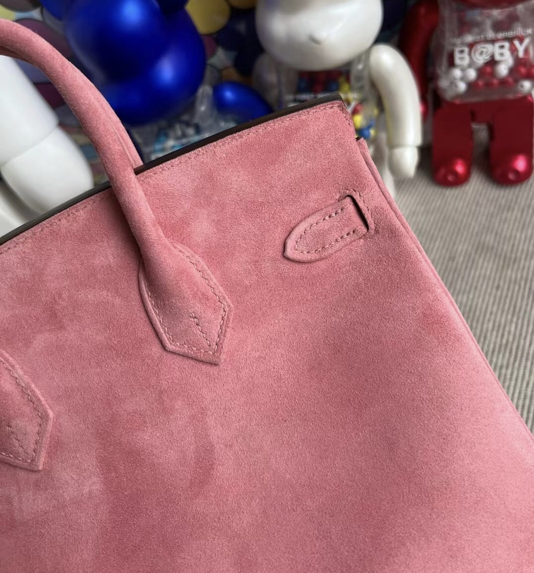 臺灣新北市愛馬仕鉑金包 Hermès Birkin 25 Doblis Suede 麂皮 5T Rose 玫瑰色 銀扣