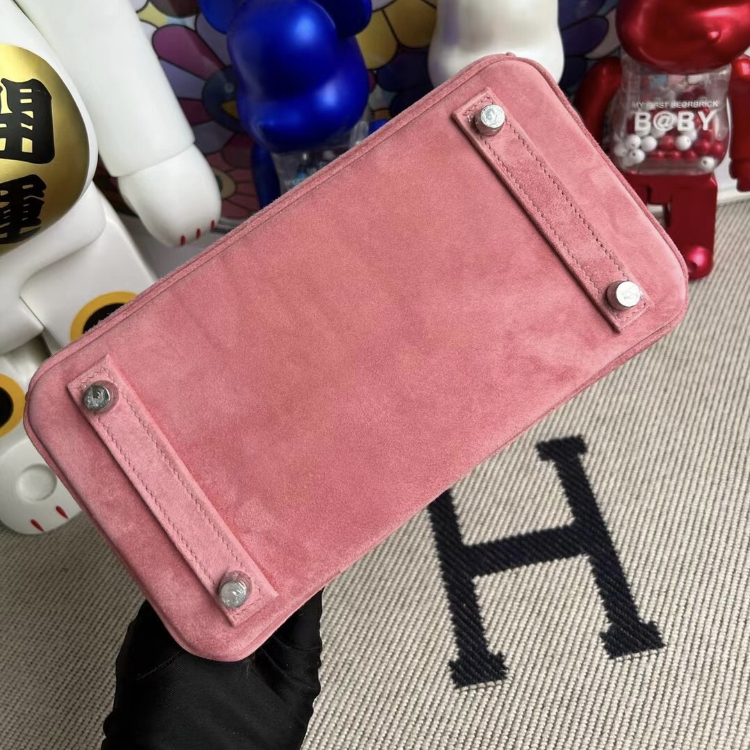 臺灣新北市愛馬仕鉑金包 Hermès Birkin 25 Doblis Suede 麂皮 5T Rose 玫瑰色 銀扣