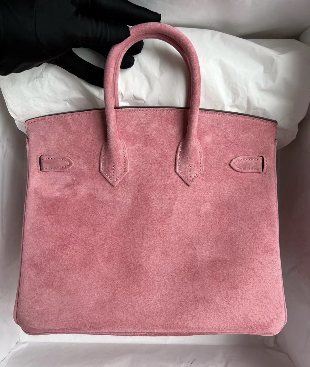 臺灣新北市愛馬仕鉑金包 Hermès Birkin 25 Doblis Suede 麂皮 5T Rose 玫瑰色 銀扣