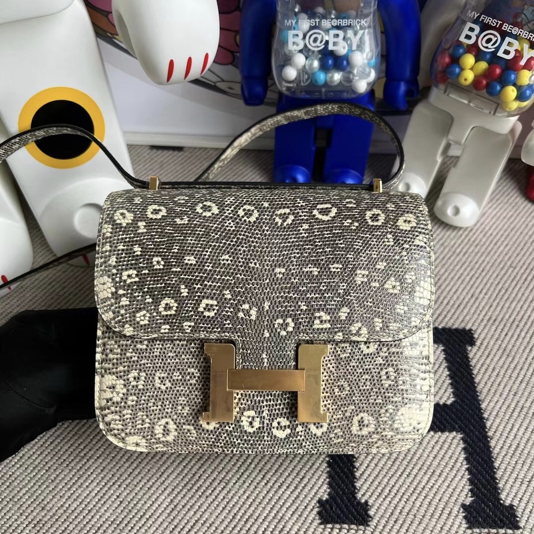 Hermès Constance 18cm Ombre Lizard 自然色蜥蜴皮 原色蜥蜴皮 金扣