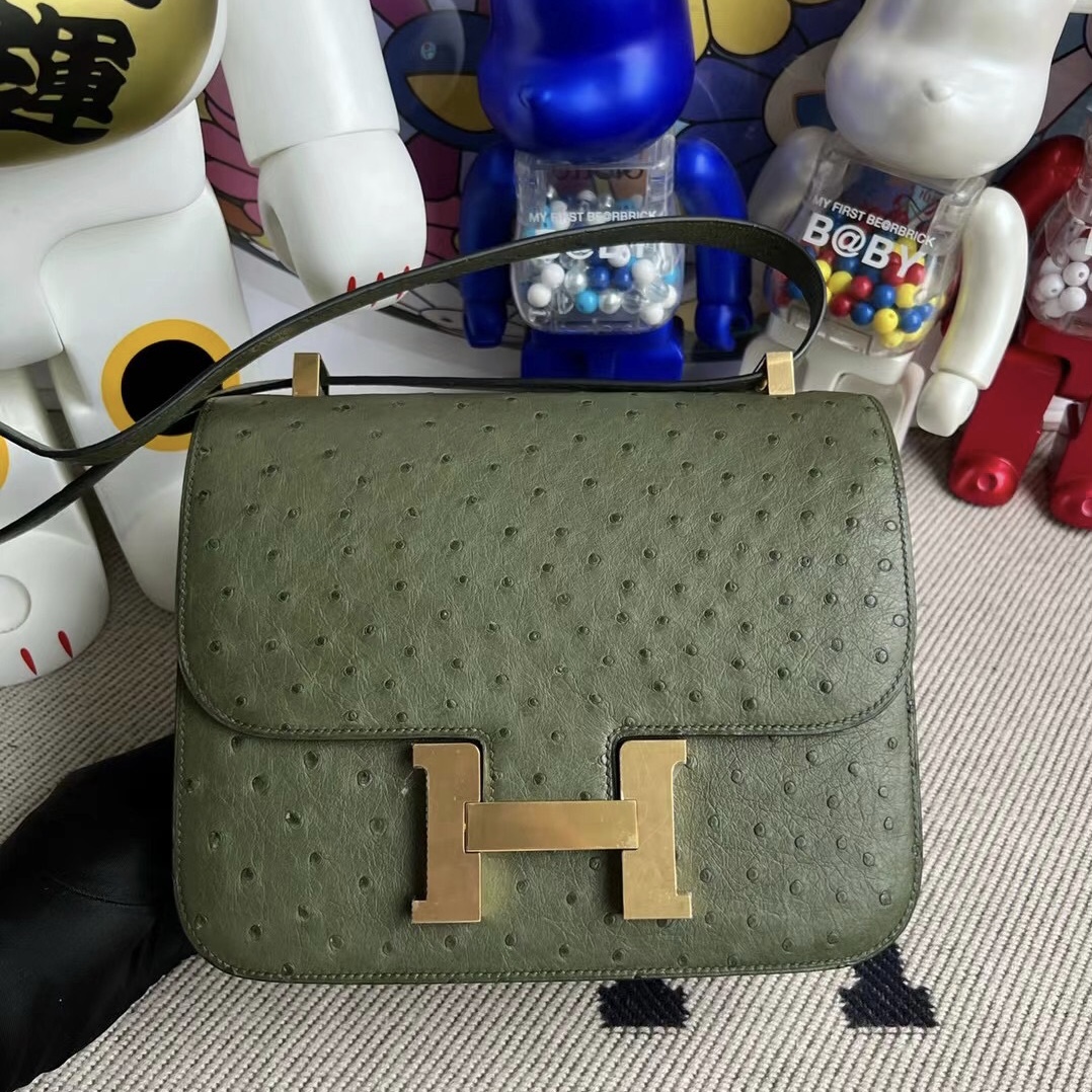 香港灣仔區跑馬地 Hermès Constance 24 Ostrich Vert Maquis 橄欖綠 Stamp U