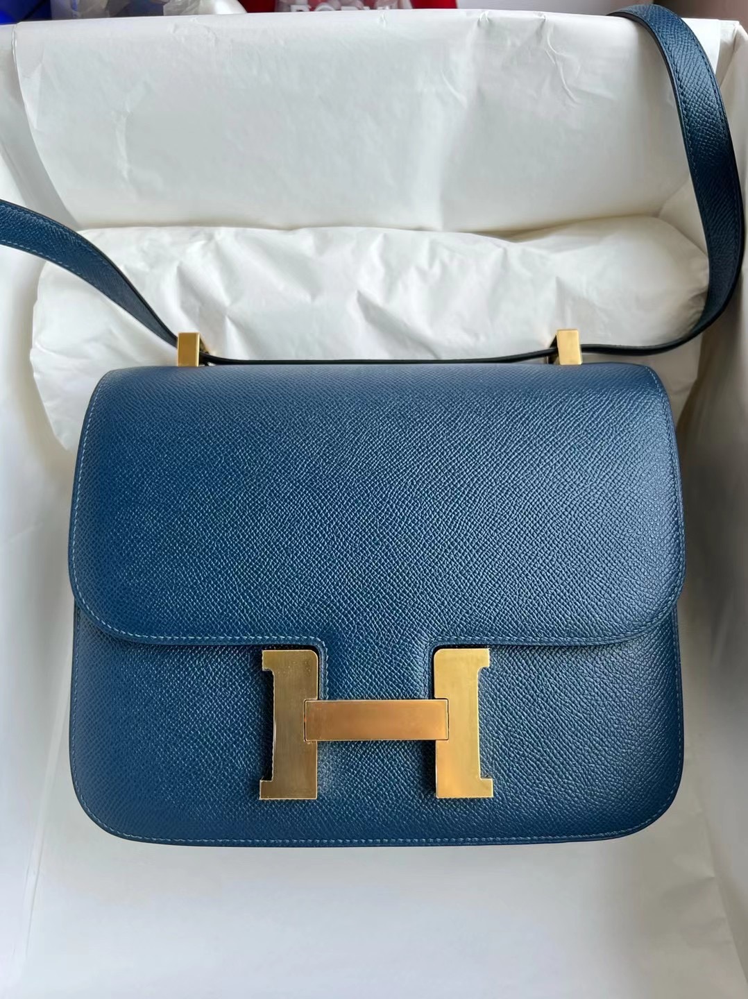 愛馬仕官網包包圖片 Hermès Constance 24 Epsom S4 Deep Blue 深邃藍 金扣