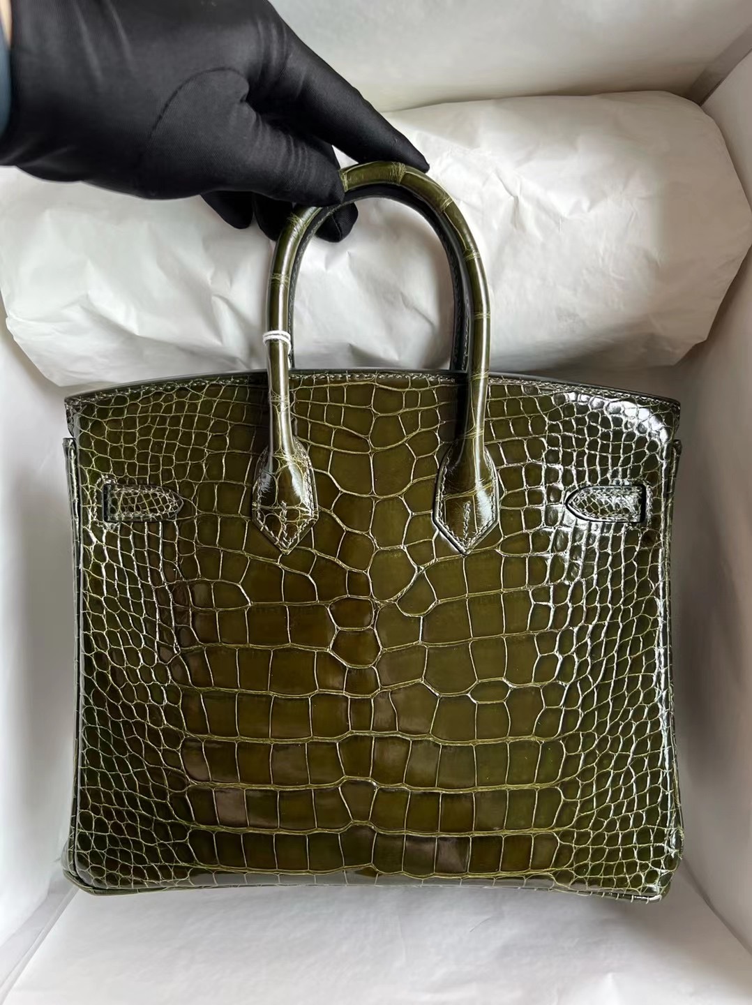 Saudi Arabia Dammam Hermès Birkin 25 Polished Mississippiensis Alligator 6H橄欖綠