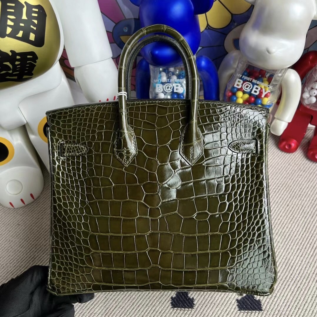 Saudi Arabia Dammam Hermès Birkin 25 Polished Mississippiensis Alligator 6H橄欖綠