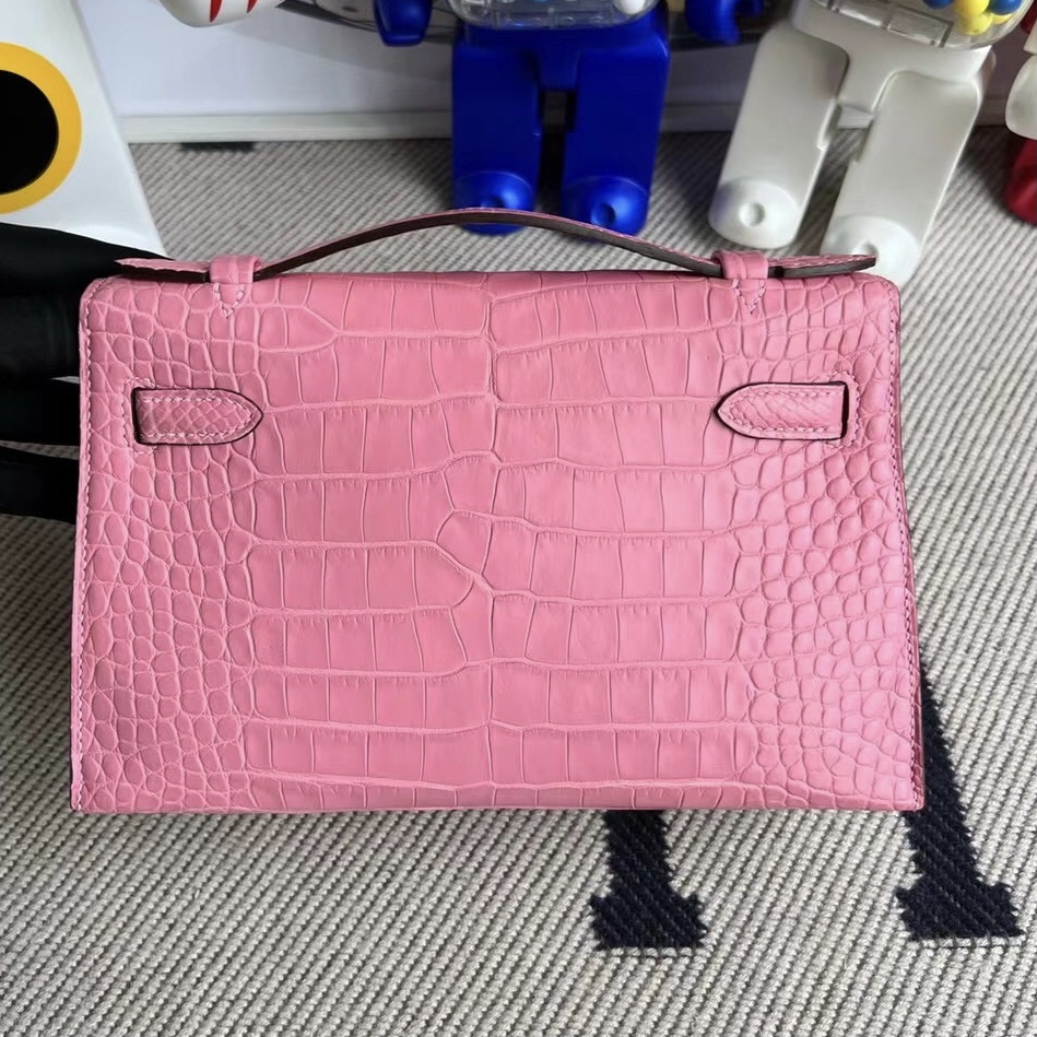 Hermès Mini Kelly Pochette Alligator Mississippiensis Mat 5P pink GHW