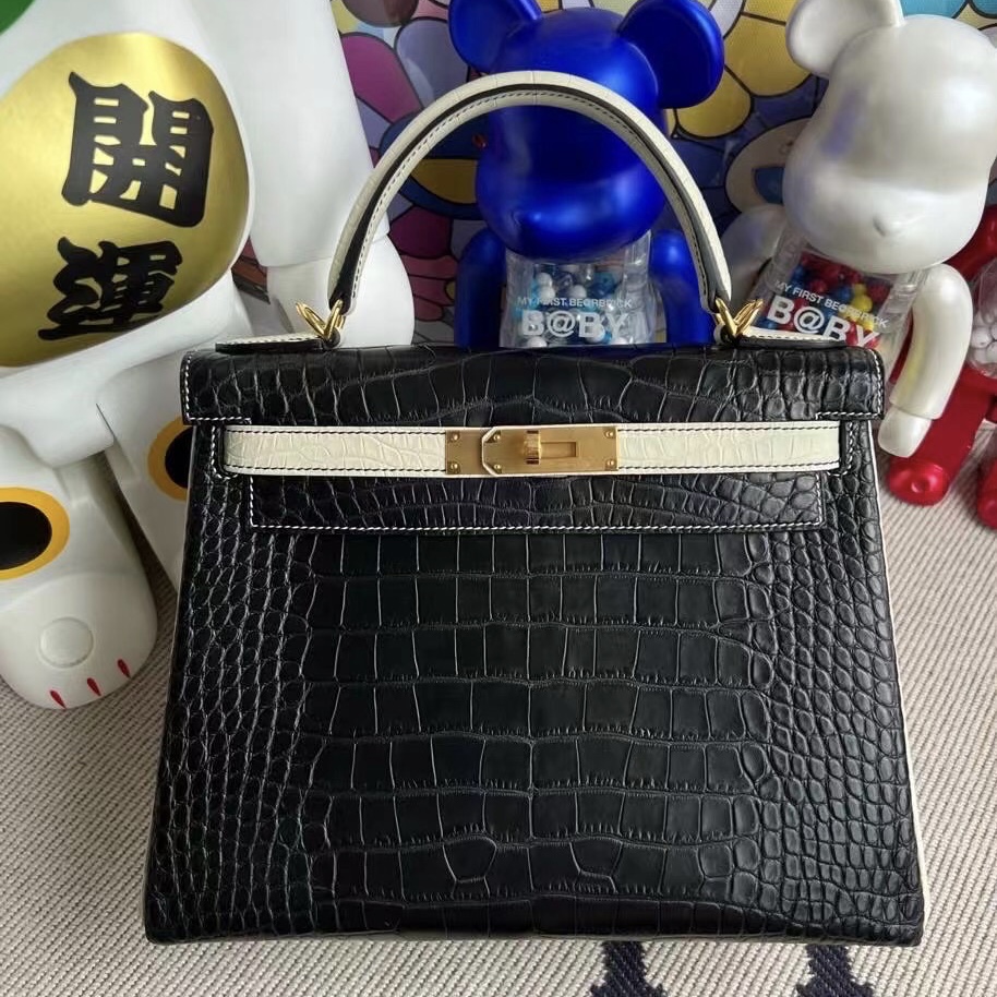 Hermès Kelly 28 HSS Matte Mississippiensis Alligator Noir Beton GHW