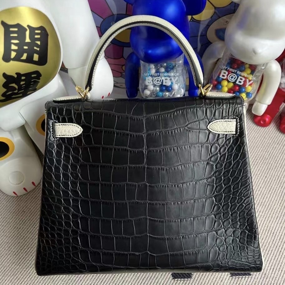 Hermès Kelly 28 HSS Matte Mississippiensis Alligator Noir Beton GHW