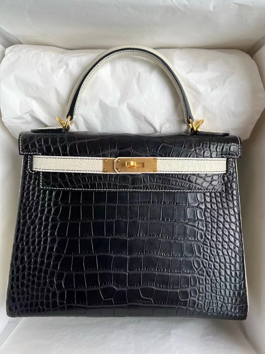 Hermès Kelly 28 HSS Matte Mississippiensis Alligator Noir Beton GHW