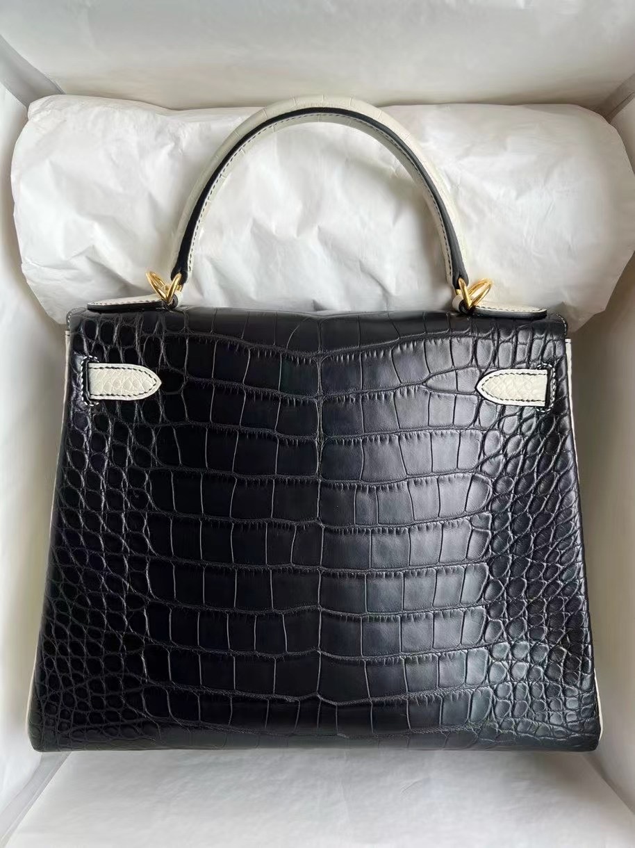 Hermès Kelly 28 HSS Matte Mississippiensis Alligator Noir Beton GHW