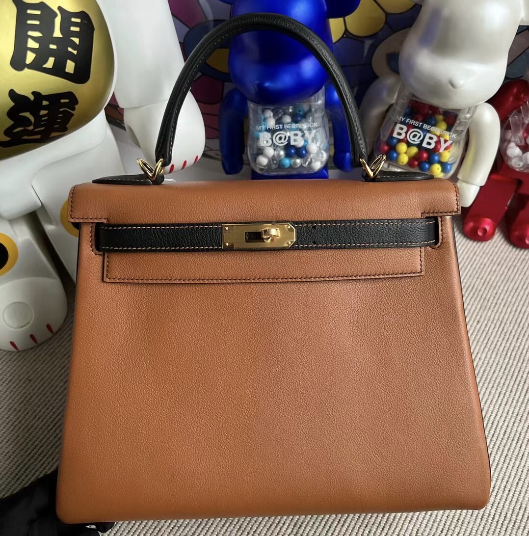 臺灣新竹市愛馬仕包包 Hermès Kelly 28 Evercolor Gold 金棕色 Noir 黑色 金扣