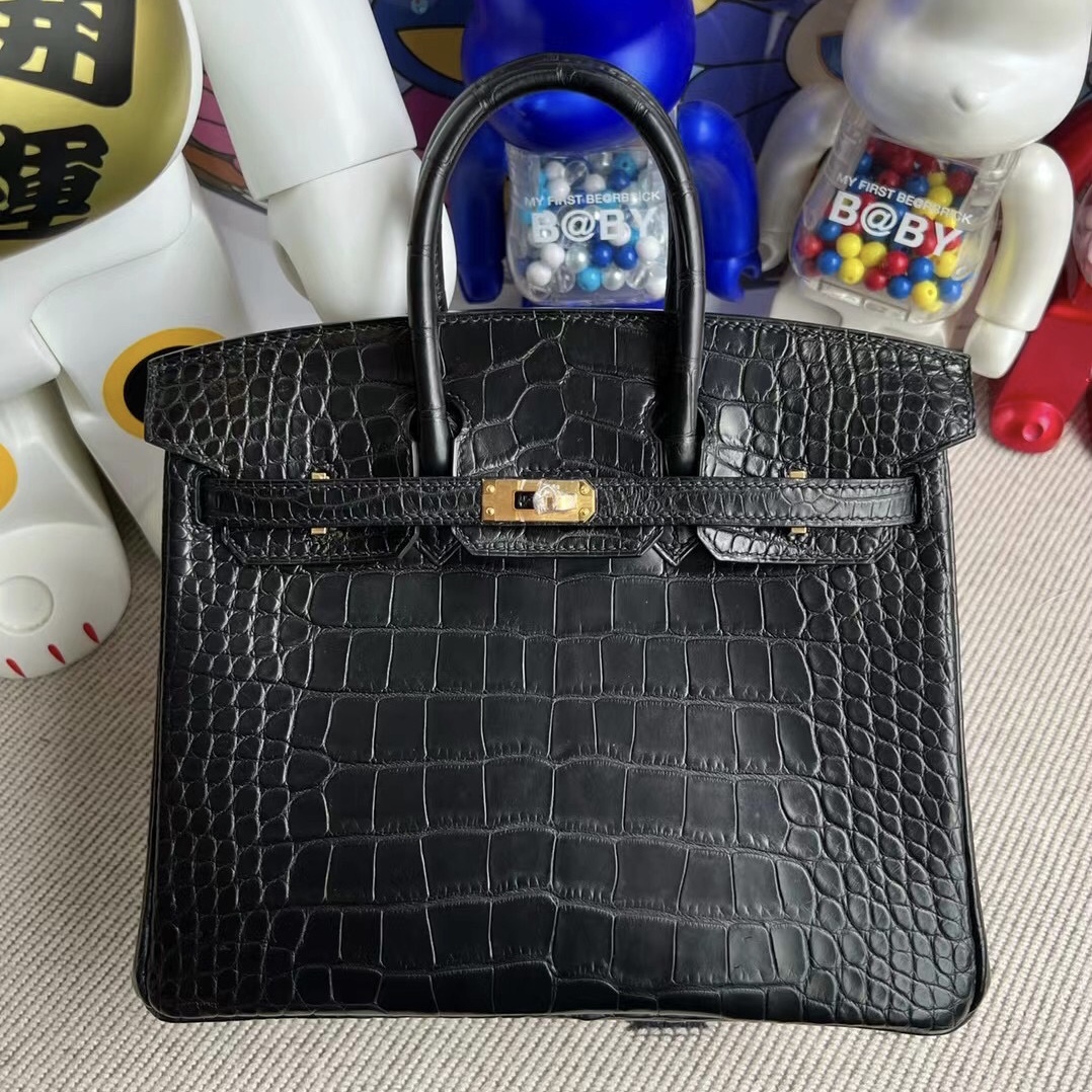 Hermès Birkin 25 Matte Mississippiensis Alligator Noir GHW PHW