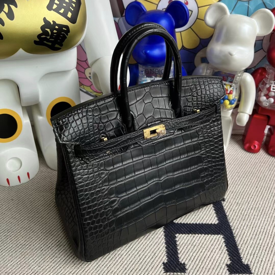 Hermès Birkin 25 Matte Mississippiensis Alligator Noir GHW PHW